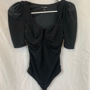 Black trendy puffy sleeves mesh top